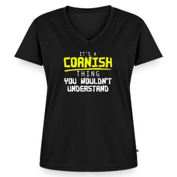 Cornwall - Women's Premium Organic V-neck T-shirt - black - Front - AI Model Female 172 light (172cm)
