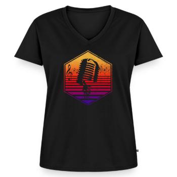 Microphone rétro - cadeau chanteur musique chantant - T-shirt encolure en V Premium bio Femme - noir - Devant - AI Model Female 172 light (172cm)