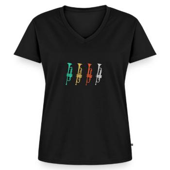 Trompete - Frauen Premium Bio T-Shirt mit V-Ausschnitt - Schwarz - Vorne - AI Model Female 172 light (172cm)