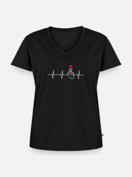 K-Pop Herzschlag - Frauen Premium Bio T-Shirt mit V-Ausschnitt - Schwarz