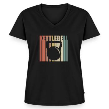 Geschenk Fitness GYM Shirt Bodybuilding Kettlebell - Frauen Premium Bio T-Shirt mit V-Ausschnitt - Schwarz - Vorne - AI Model Female 172 light (172cm)