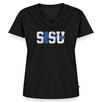 Sisu Finlande finnois - T-shirt encolure en V Premium bio Femme - noir - Devant - AI Model Female 172 light (172cm)