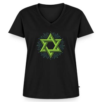 Davidstern, religion hexagramm judentum jude - Frauen Premium Bio T-Shirt mit V-Ausschnitt - Schwarz - Vorne - AI Model Female 172 light (172cm)