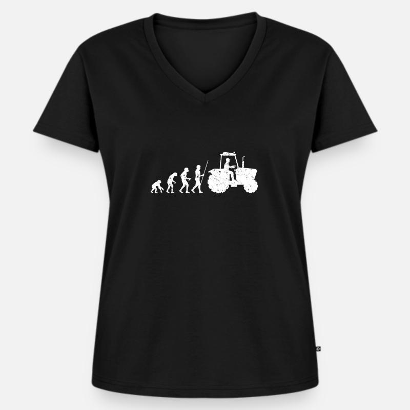 Traktor Evolution Bauer Landwirt Farmer Geschenk - Frauen Premium Bio T-Shirt mit V-Ausschnitt - Schwarz