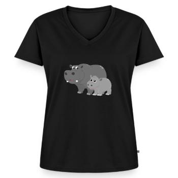Hippo Nilpferd Design Personalisieren als Geschenk - Frauen Premium Bio T-Shirt mit V-Ausschnitt - Schwarz - Vorne - AI Model Female 172 light (172cm)