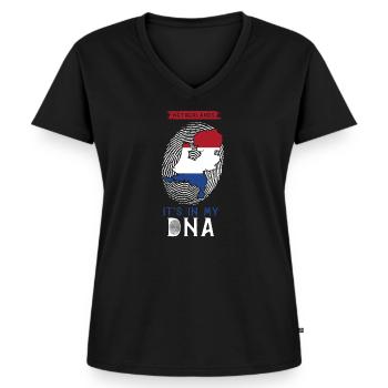 Nederland - Vrouwen Premium Bio T-shirt met V-hals - zwart - Voor - AI Model Female 172 light (172cm)