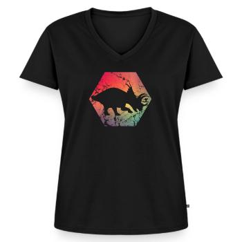 dinosaure - T-shirt encolure en V Premium bio Femme - noir - Devant - AI Model Female 172 light (172cm)