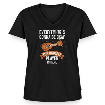 Ukulele Muzikant - Vrouwen Premium Bio T-shirt met V-hals - zwart - Voor - AI Model Female 172 light (172cm)