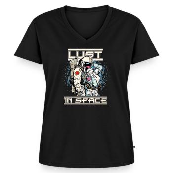 Astronauta codiciado en el espacio - Camiseta ecológica prémium para mujer con cuello de pico - negro - delante - AI Model Female 172 light (172cm)