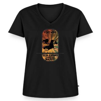 otarie - T-shirt encolure en V Premium bio Femme - noir - Devant - AI Model Female 172 light (172cm)