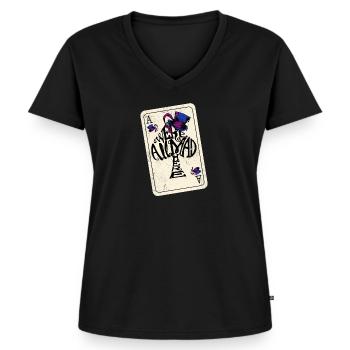 Ace Of Spades Were All Mad Here - Mad Hatter Hut - Frauen Premium Bio T-Shirt mit V-Ausschnitt - Schwarz - Vorne - AI Model Female 172 light (172cm)