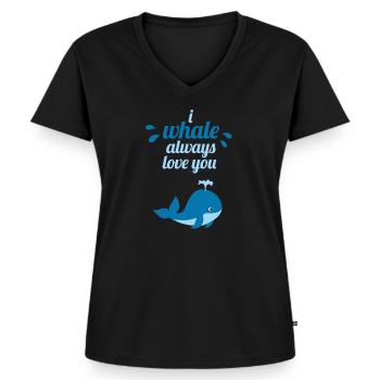 Wal Walfisch Blauwal Walfang Sprüche lustig cool - Frauen Premium Bio T-Shirt mit V-Ausschnitt - Schwarz - Vorne - AI Model Female 172 light (172cm)
