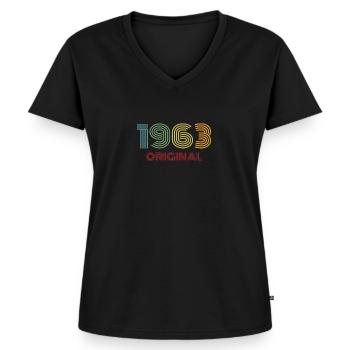 1963 Original Vintage Jahrgang '63 Geburtstag 60er - Frauen Premium Bio T-Shirt mit V-Ausschnitt - Schwarz - Vorne - AI Model Female 172 light (172cm)