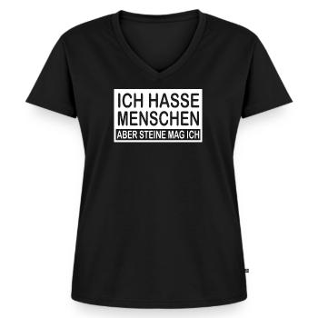 Ich Hasse Menschen aber Steine mag ich Lustig - Frauen Premium Bio T-Shirt mit V-Ausschnitt - Schwarz - Vorne - AI Model Female 172 light (172cm)
