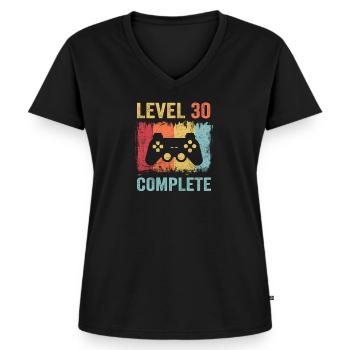 Niveau 30 Terminer le 30e anniversaire de 30 ans - T-shirt encolure en V Premium bio Femme - noir - Devant - AI Model Female 172 light (172cm)