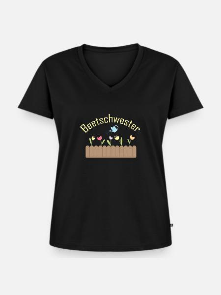 Beetschwester - Frauen Premium Bio T-Shirt mit V-Ausschnitt - Schwarz