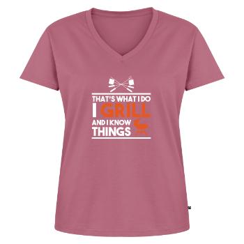 That's What I Do I Grill And I Know Things - Frauen Premium Bio T-Shirt mit V-Ausschnitt - Mauve - Vorne - AI Model Female 172 dark (172cm)