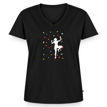 Klettern - Bouldern Boulder Frauen Mädchen - Frauen Premium Bio T-Shirt mit V-Ausschnitt - Schwarz - Vorne - AI Model Female 172 light (172cm)