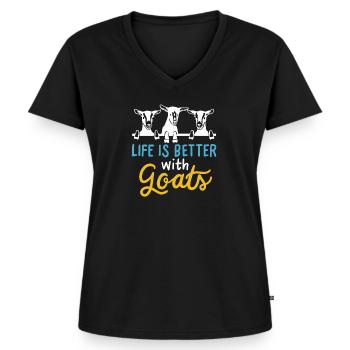 Ziege - Das Leben ist besser mit Ziegen goat - Frauen Premium Bio T-Shirt mit V-Ausschnitt - Schwarz - Vorne - AI Model Female 172 light (172cm)