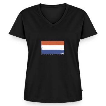 Netherlands Flag Pays-Bas Masque visage drapeau - T-shirt encolure en V Premium bio Femme - noir - Devant - AI Model Female 172 light (172cm)