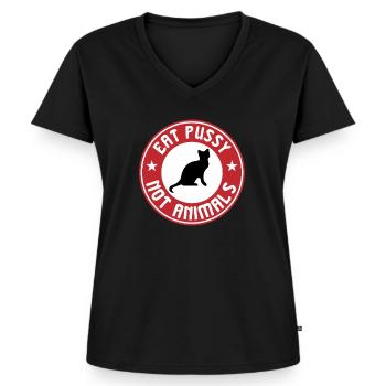 Mange la chatte pas les animaux - T-shirt encolure en V Premium bio Femme - noir - Devant - AI Model Female 172 light (172cm)