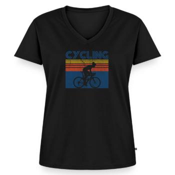 Vélo rétro cycliste course vélo rétro cadeau - T-shirt encolure en V Premium bio Femme - noir - Devant - AI Model Female 172 light (172cm)