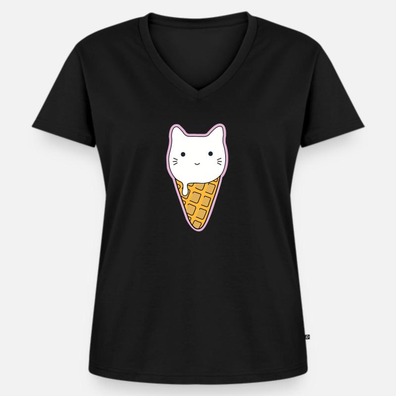 Katzendesign "Cone Cat" - Frauen Premium Bio T-Shirt mit V-Ausschnitt - Schwarz
