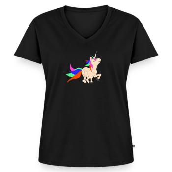 Einhorn grunge - Frauen Premium Bio T-Shirt mit V-Ausschnitt - Schwarz - Vorne - AI Model Female 172 light (172cm)