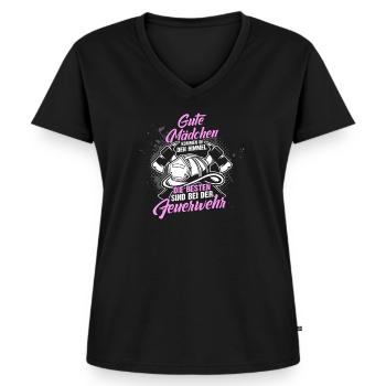 Feuerwehrfrau Feuerwehr Mädchen Frau Beruf Sprüche - Frauen Premium Bio T-Shirt mit V-Ausschnitt - Schwarz - Vorne - AI Model Female 172 light (172cm)
