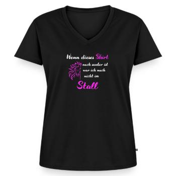 Lustige Pferde Stall Reiten Reiter Reiterin Spruch - Frauen Premium Bio T-Shirt mit V-Ausschnitt - Schwarz - Vorne - AI Model Female 172 light (172cm)