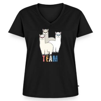 Alpaca Llama Team Crew - Women's Premium Organic V-neck T-shirt - black - Front - AI Model Female 172 light (172cm)