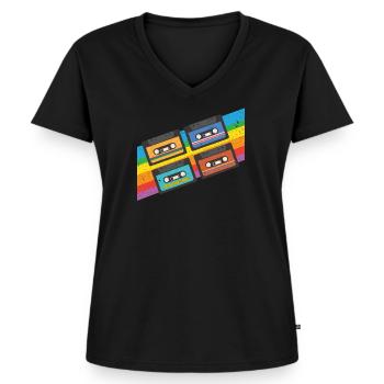 Vintage colorful cassette tape - Women's Premium Organic V-neck T-shirt - black - Front - AI Model Female 172 light (172cm)