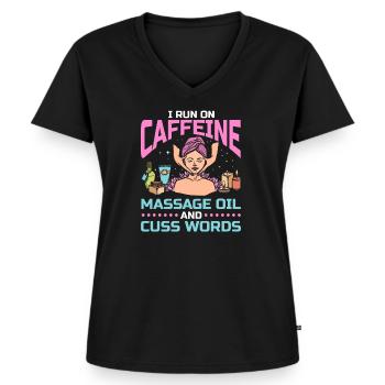 Massage café massage kiné kinésithérapeute - T-shirt encolure en V Premium bio Femme - noir - Devant - AI Model Female 172 light (172cm)