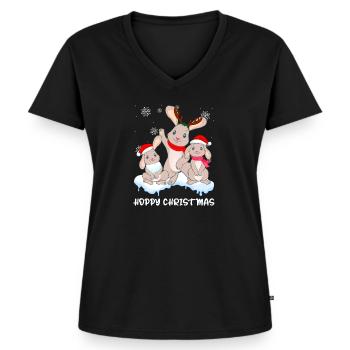 Hoppy Christmas Hasen Weihnachten Kaninchen XMAS - Frauen Premium Bio T-Shirt mit V-Ausschnitt - Schwarz - Vorne - AI Model Female 172 light (172cm)