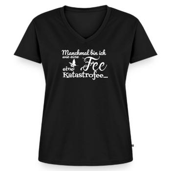 Fee Katastrofee Katastrophe Wortspiel lustig - Frauen Premium Bio T-Shirt mit V-Ausschnitt - Schwarz - Vorne - AI Model Female 172 light (172cm)