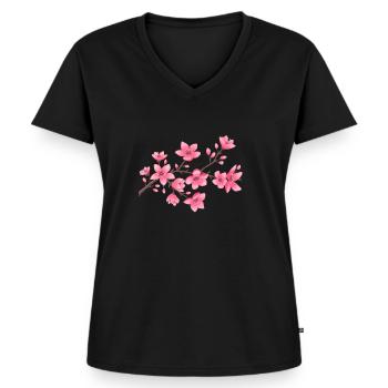 Cherry blossoms - Women's Premium Organic V-neck T-shirt - black - Front - AI Model Female 172 light (172cm)