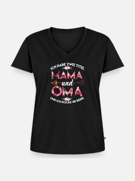 Oma - Frauen Premium Bio T-Shirt mit V-Ausschnitt - Schwarz
