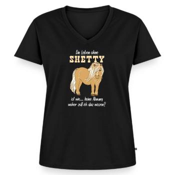 Shetty Shetland Pony - Frauen Premium Bio T-Shirt mit V-Ausschnitt - Schwarz - Vorne - AI Model Female 172 light (172cm)