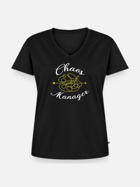 Chaos Manager - Frauen Premium Bio T-Shirt mit V-Ausschnitt - Schwarz