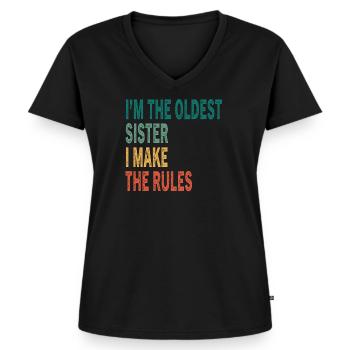 Ich bin die Älteste, die ich mache die Regeln Vintage Schwester - Frauen Premium Bio T-Shirt mit V-Ausschnitt - Schwarz - Vorne - AI Model Female 172 light (172cm)