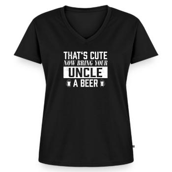 Das ist süß Jetzt bring deinem Onkel ein Bier - lustig - Frauen Premium Bio T-Shirt mit V-Ausschnitt - Schwarz - Vorne - AI Model Female 172 light (172cm)