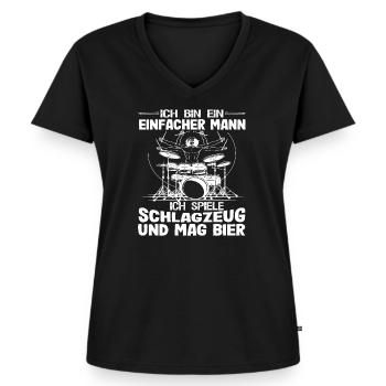 Lustiger Drummer Schlagzeuger Spruch Geschenk Drum - Frauen Premium Bio T-Shirt mit V-Ausschnitt - Schwarz - Vorne - AI Model Female 172 light (172cm)