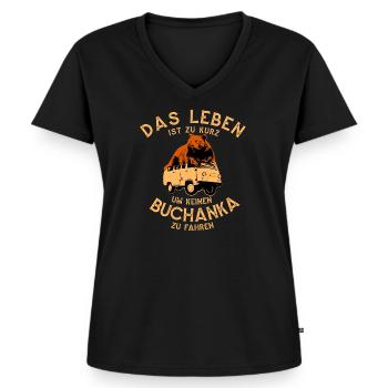 Das leben ist zu kurz um keinen Buchanka zu fahren - Frauen Premium Bio T-Shirt mit V-Ausschnitt - Schwarz - Vorne - AI Model Female 172 light (172cm)