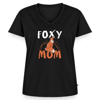 Foxy Mom - Fuchs Fuchsliebhaber - Frauen Premium Bio T-Shirt mit V-Ausschnitt - Schwarz - Vorne - AI Model Female 172 light (172cm)