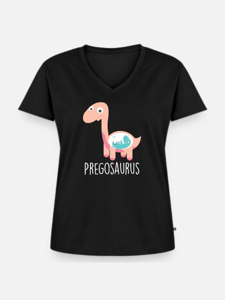 Pregosaurus Funny Dinosaur Pregnancy - Frauen Premium Bio T-Shirt mit V-Ausschnitt - Schwarz