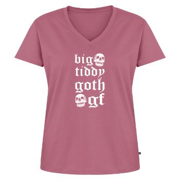 Big Tiddy Goth GF Monde Goth Tag - T-shirt encolure en V Premium bio Femme - mauve - Devant - AI Model Female 172 dark (172cm)