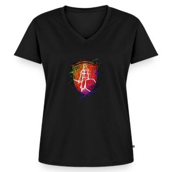Escudo Caballeros Templarios Guerrero - Camiseta ecológica prémium para mujer con cuello de pico - negro - delante - AI Model Female 172 light (172cm)