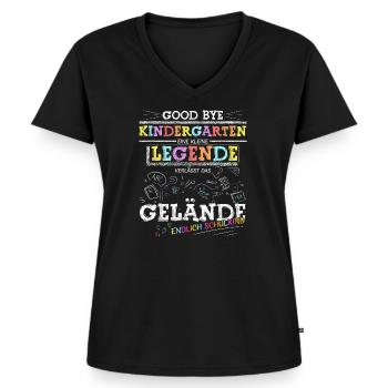 Good Bye Kindergarten die Legende geht zur Schule - Frauen Premium Bio T-Shirt mit V-Ausschnitt - Schwarz - Vorne - AI Model Female 172 light (172cm)