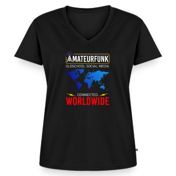 amateurfunk, weltweit mit freunden verbunden - Frauen Premium Bio T-Shirt mit V-Ausschnitt - Schwarz - Vorne - AI Model Female 172 light (172cm)