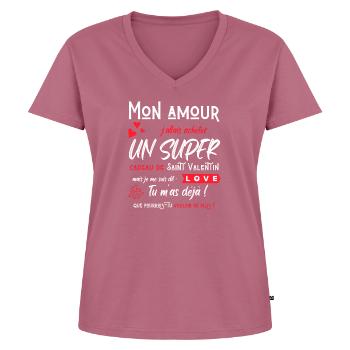 Mon amour humour saint valentin couple amoureux - T-shirt encolure en V Premium bio Femme - mauve - Devant - AI Model Female 172 dark (172cm)